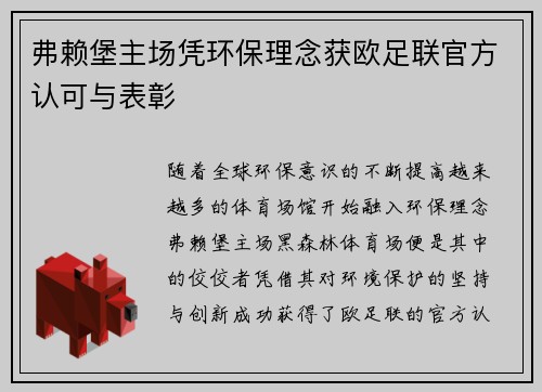 弗赖堡主场凭环保理念获欧足联官方认可与表彰